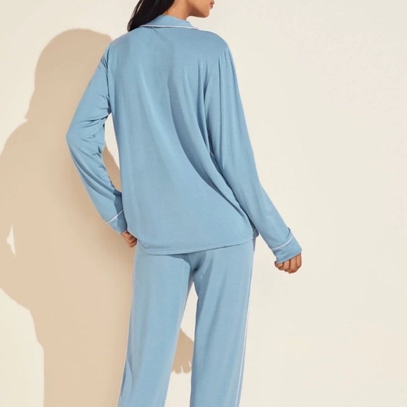 NWT Eberjey Gisele slim tuxedo pajama set sz XL in blue shadow/blush - Picture 4 of 4